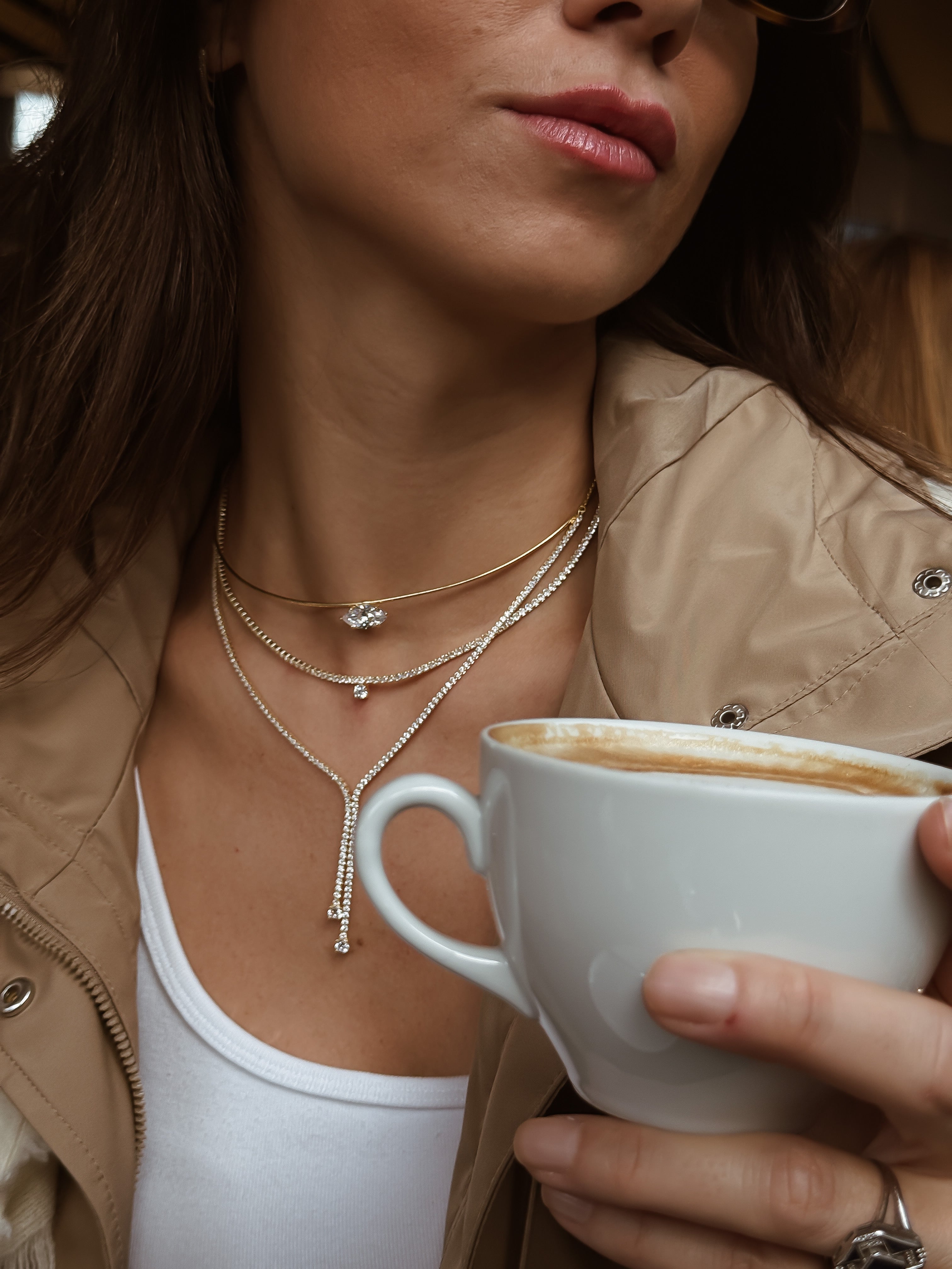 Lugo Markiz Taş detaylı Cuff Kolye