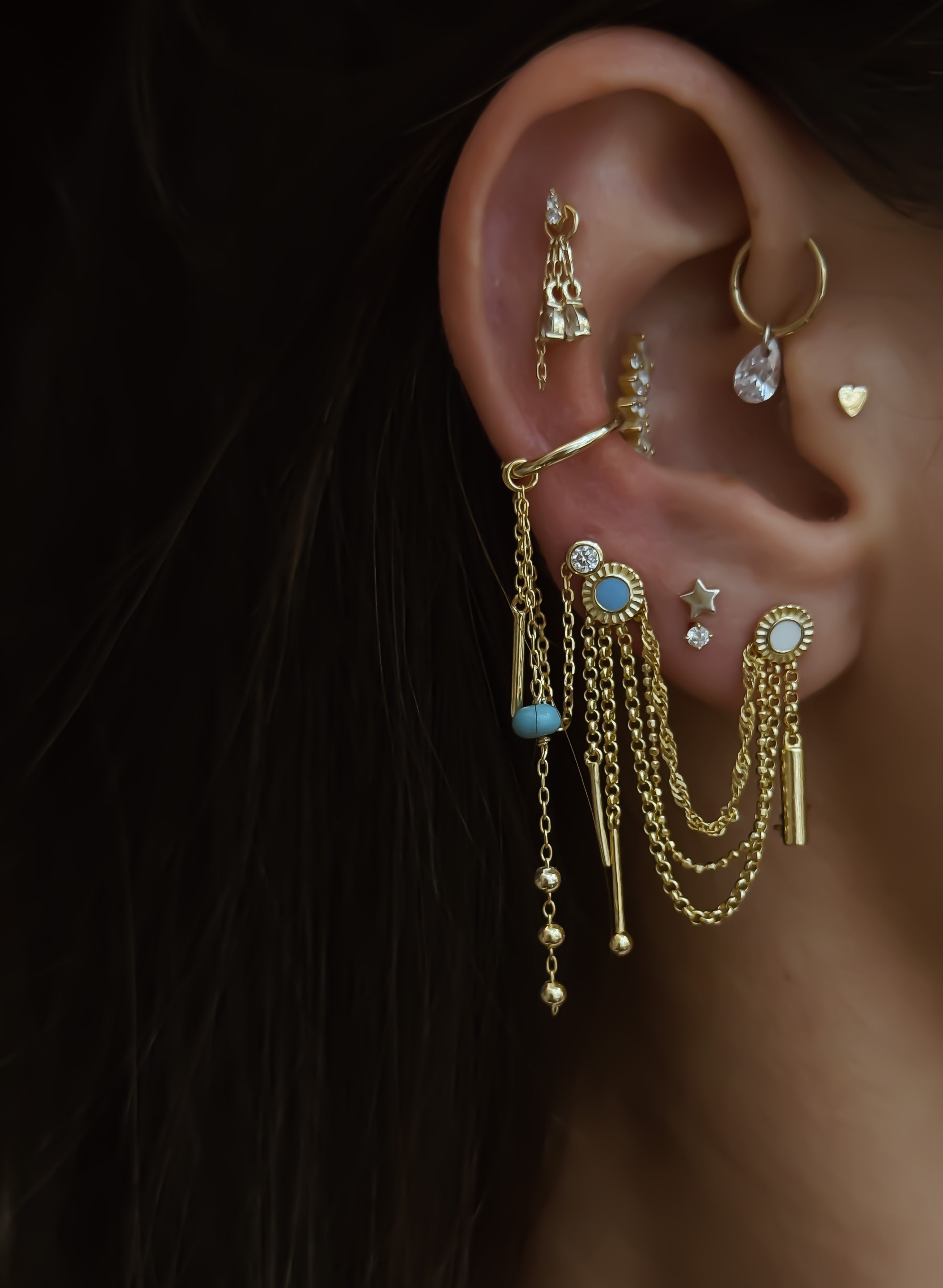 Carla 2 Zincirli Gümüş Piercing