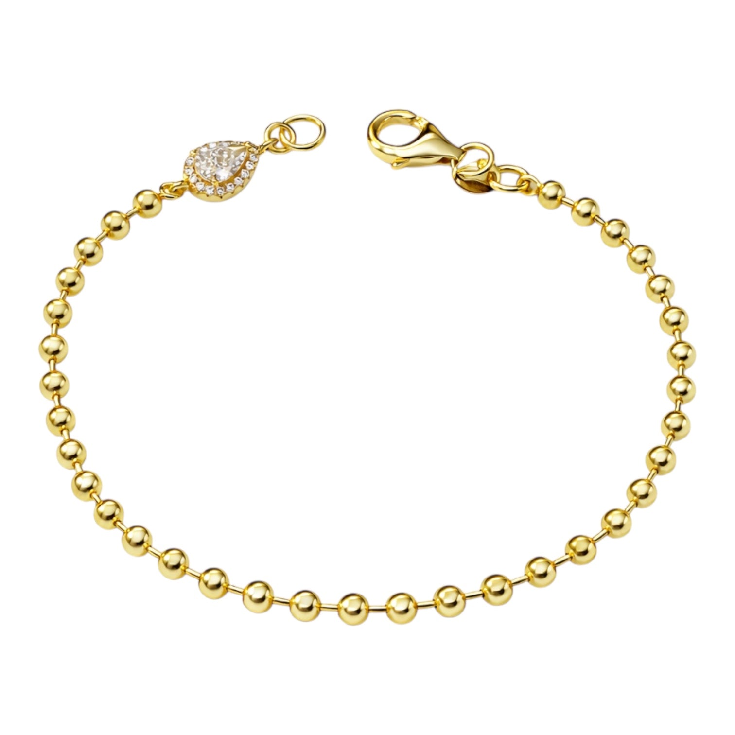 Lucca Top Zincir Damla Taşlı Altın Kaplama Gümüş Bileklik