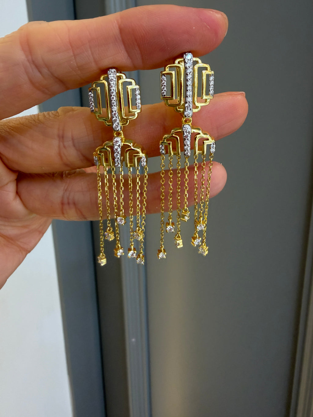 Leonie Uzun Çoklu  Zincirli Altın kaplama Gümüş Halka Küpe