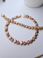 Tina Fuşya Kalp suyolu Altın Kaplama Gümüş Bileklik