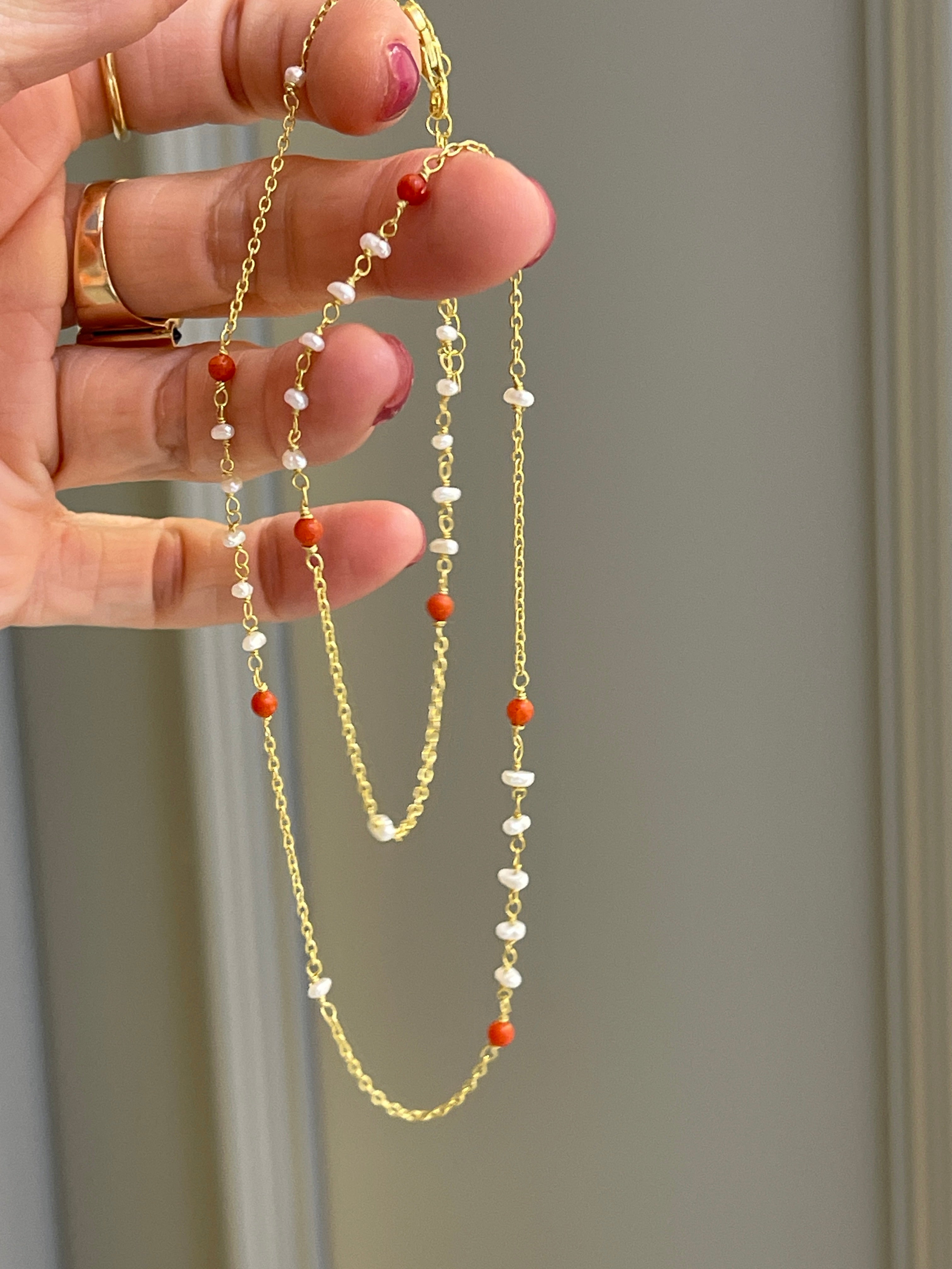 Santorini Pearl Coral Necklace