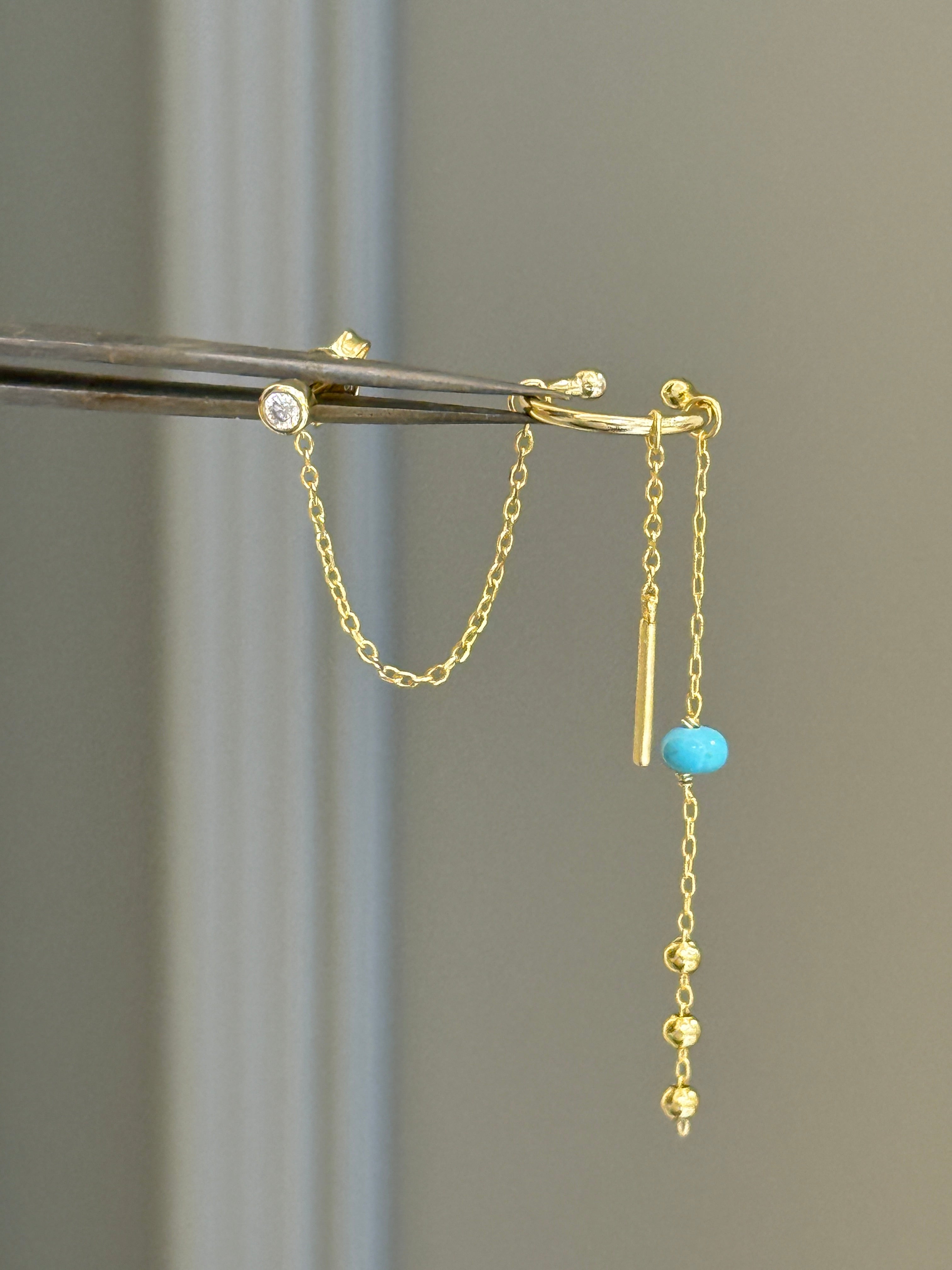 Carla Turkuaz Taş Zincirli Cuff Küpe