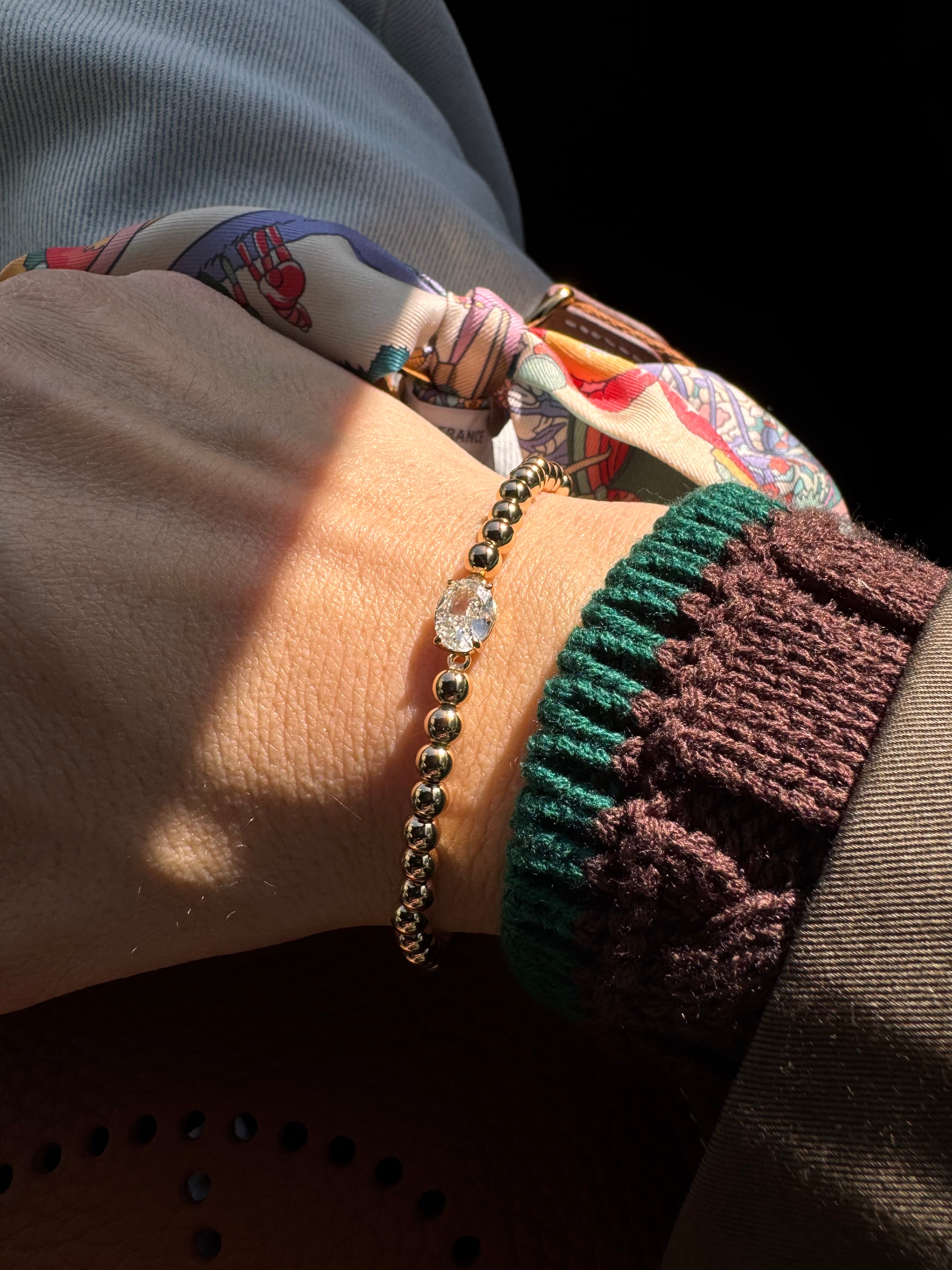 Tina Top Zincir Oval Taşlı Altın Kaplama Gümüş Bileklik