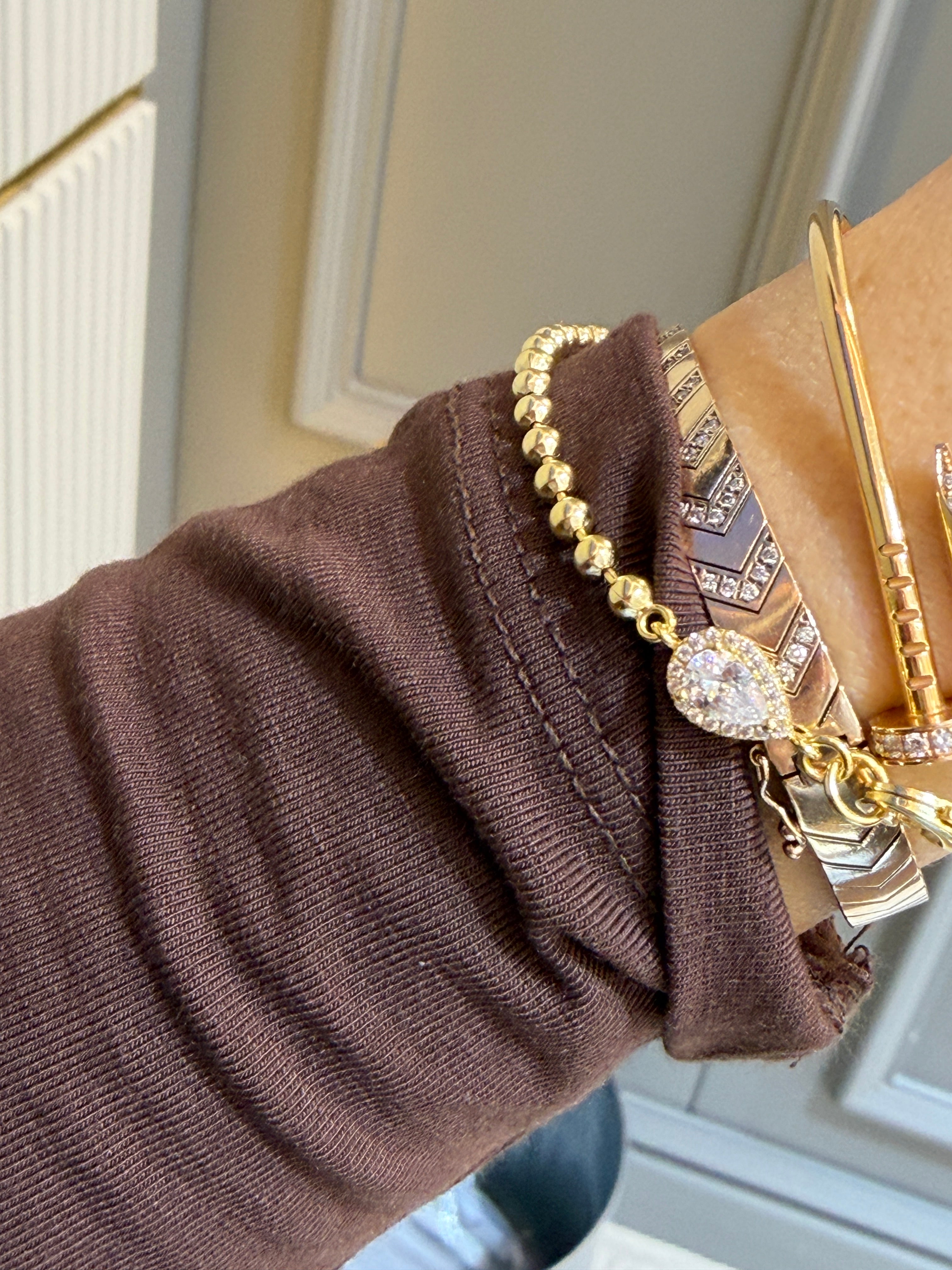 Lucca Top Zincir Damla Taşlı Altın Kaplama Gümüş Bileklik