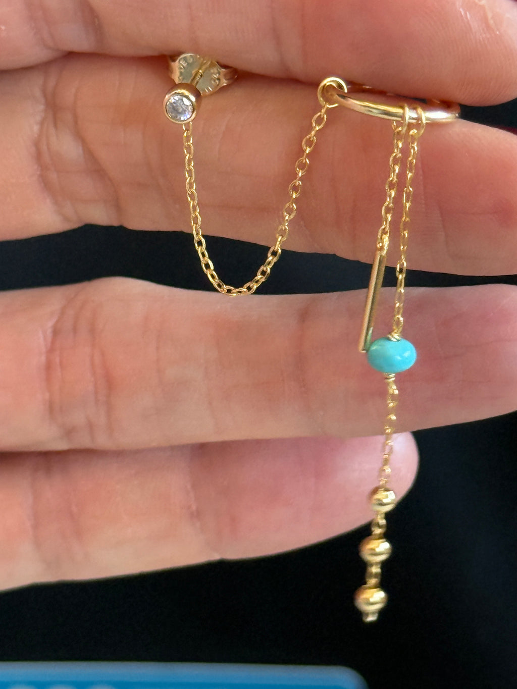 Carla Turkuaz Taş Zincirli Cuff Küpe