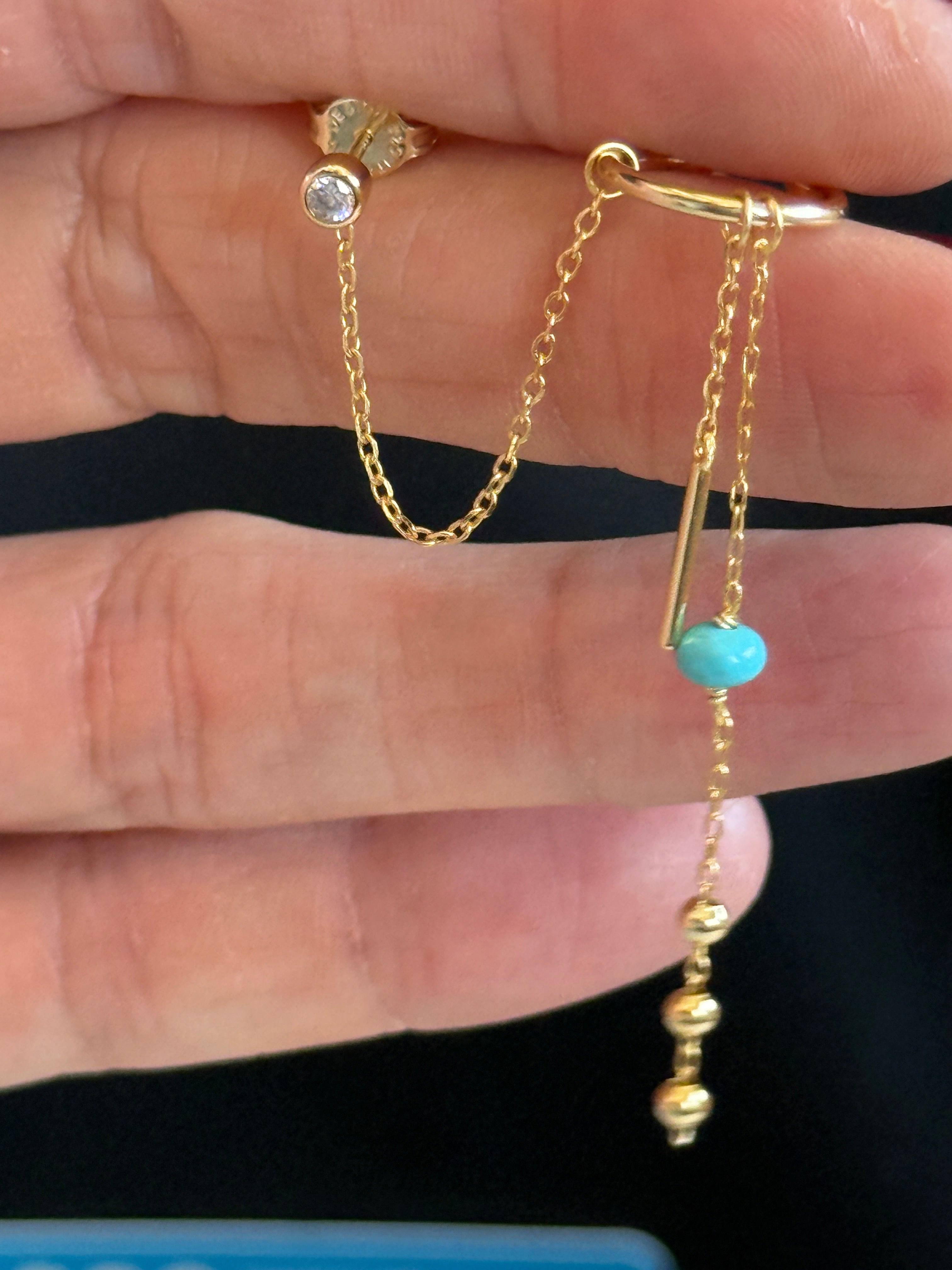 Carla Turkuaz Taş Zincirli Cuff Küpe