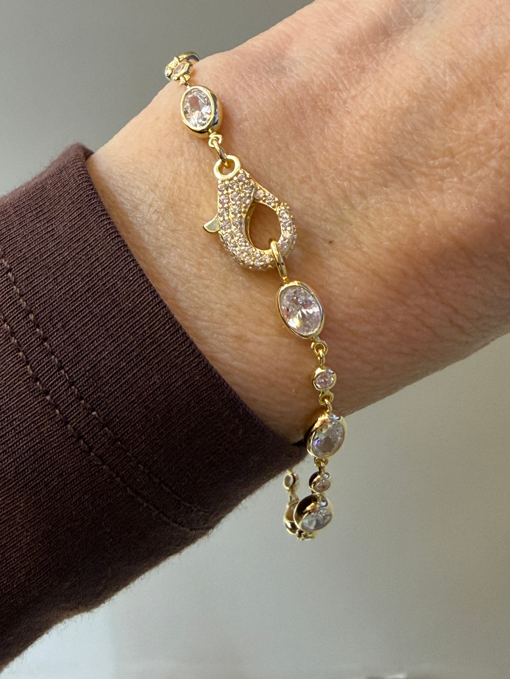 Lucca Zirkon Oval sıralı taşlı  Altın Kaplama Gümüş Bileklik