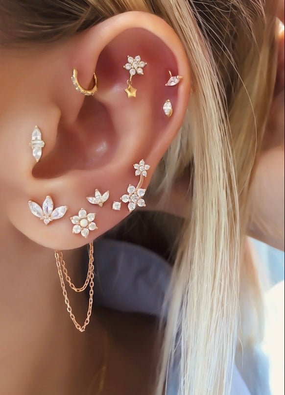 Lora Mia Double Chain White Earrings