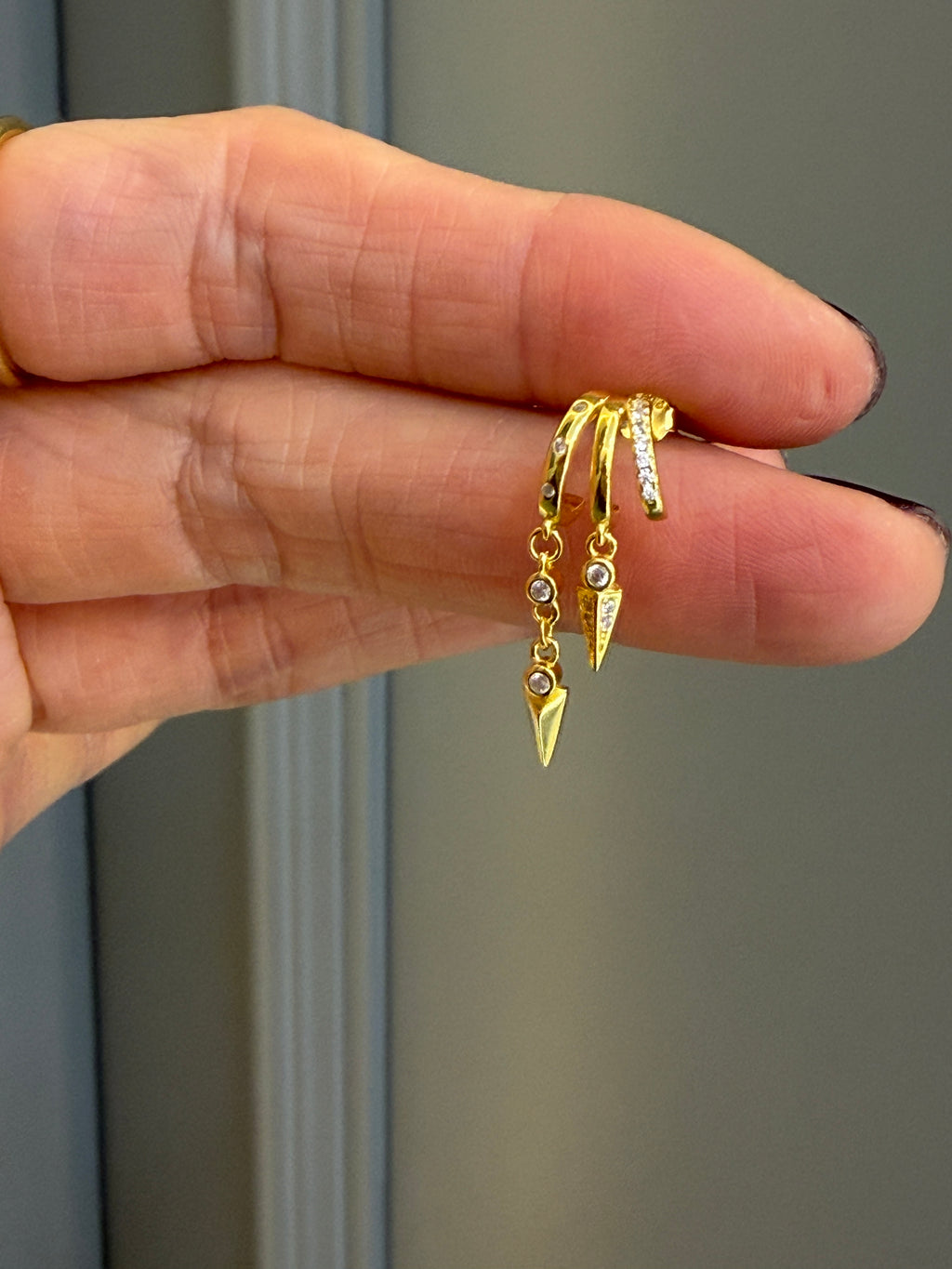 Lucca İki Sıra Altın kaplama Gümüş Küpe