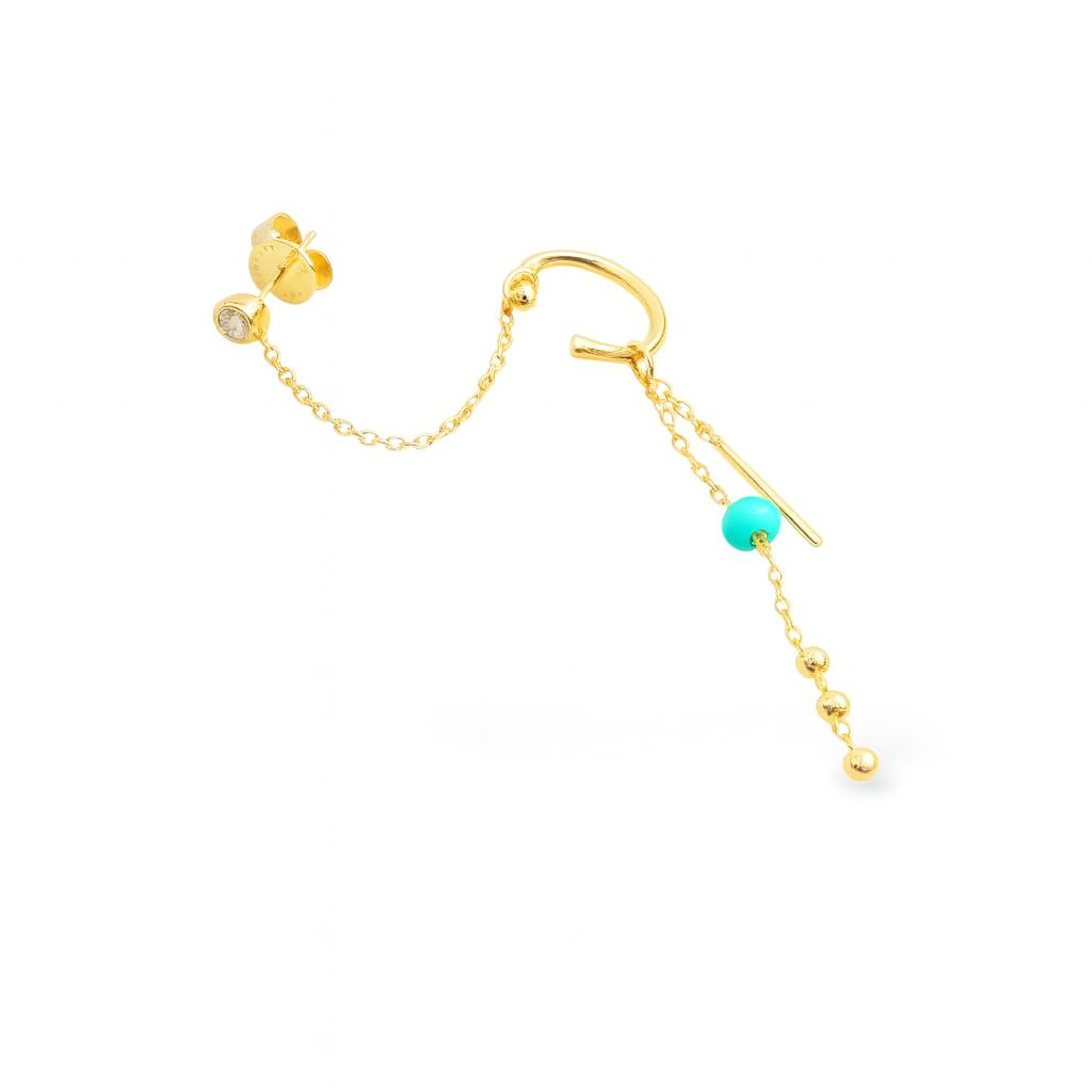 Carla Turkuaz Taş Zincirli Cuff Küpe