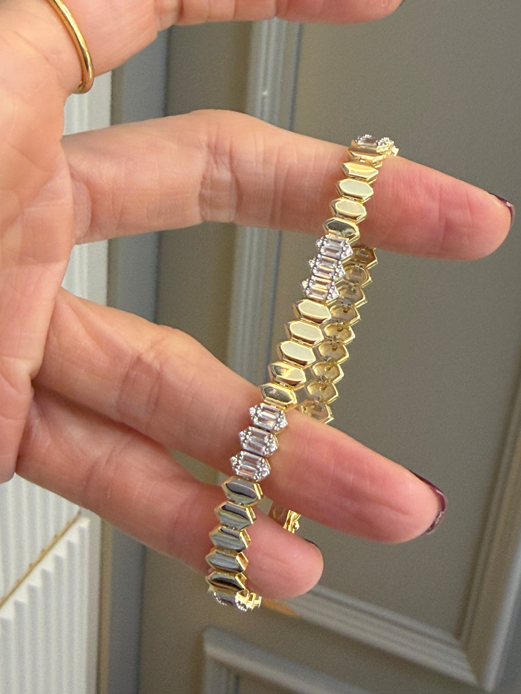 Lucca Baget Geometrik Altın Kaplama Gümüş Bileklik