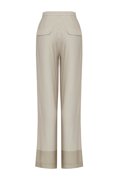 Beige Striped Marlow Pants