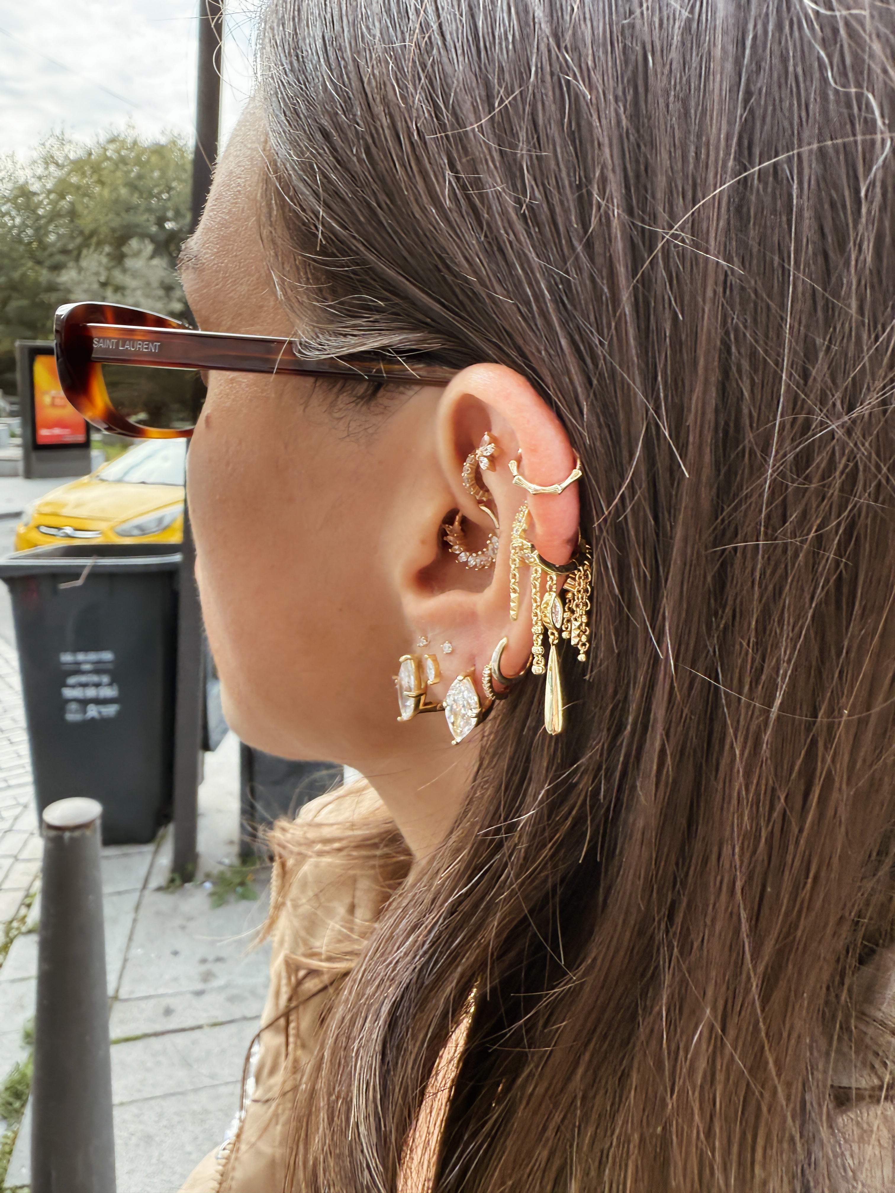 Lugo Markiz Taşlı Halka Küpe