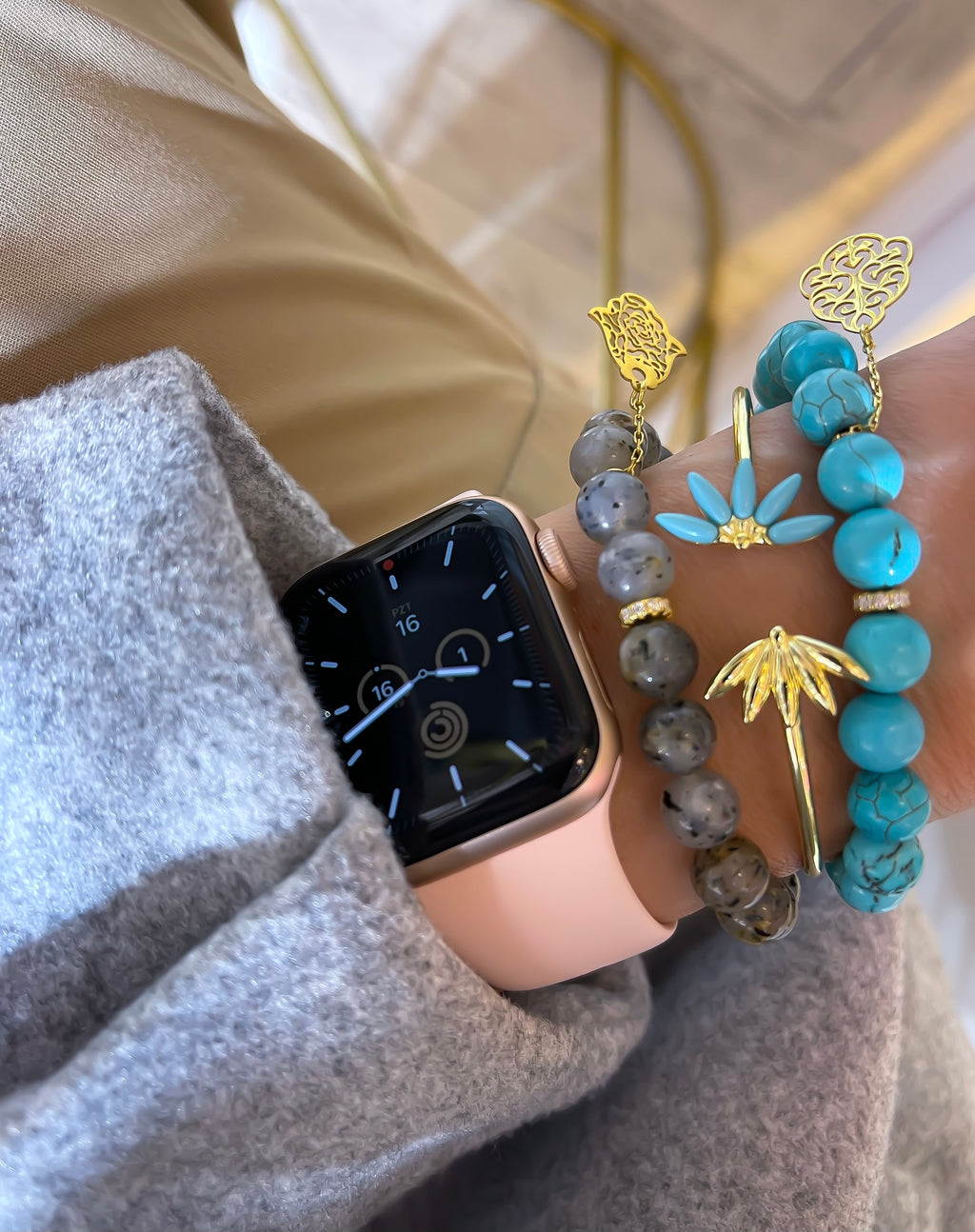 Natural Stone Hamsa Bracelet