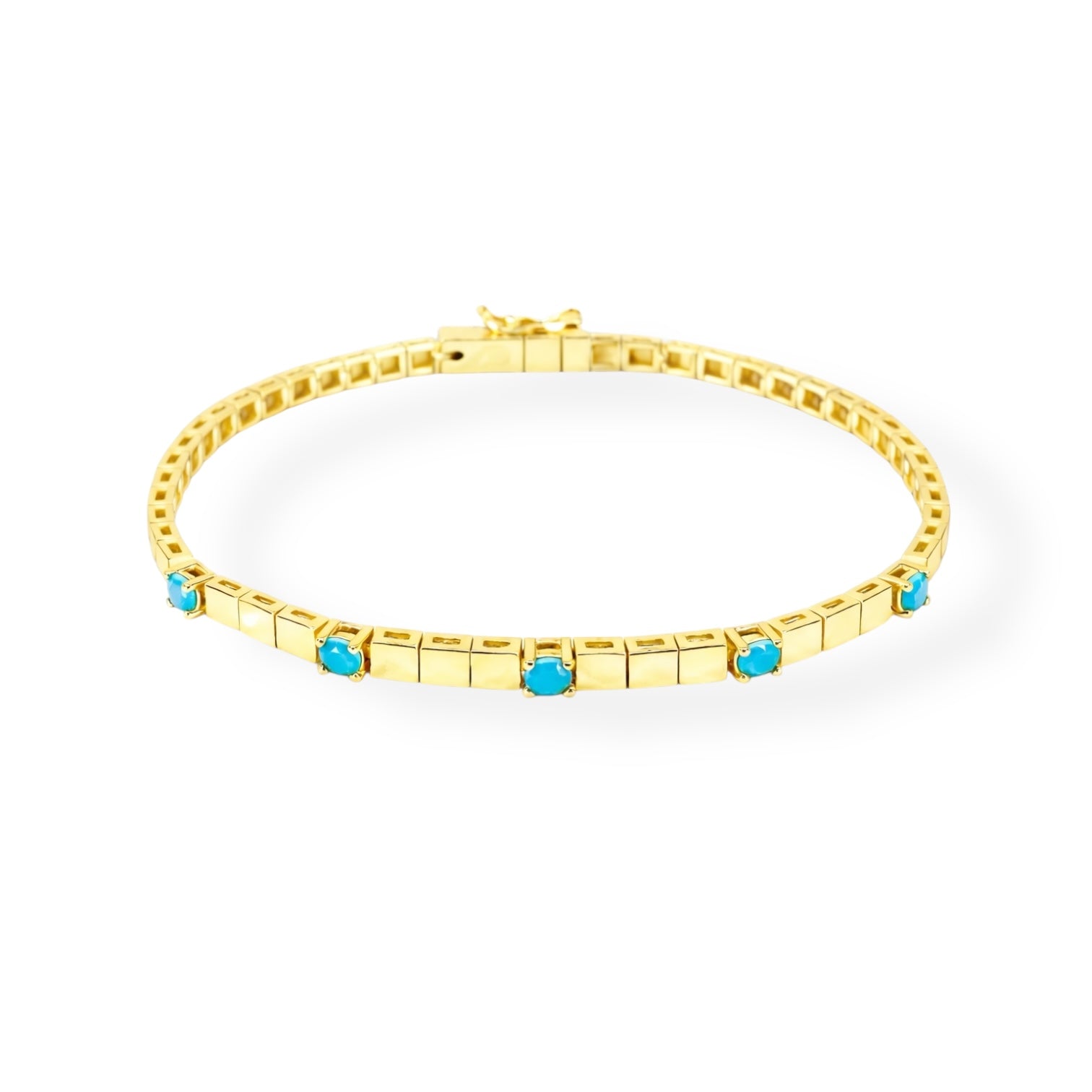 Lucca Turkuaz Taşlı Altın Kaplama Gümüş Bileklik