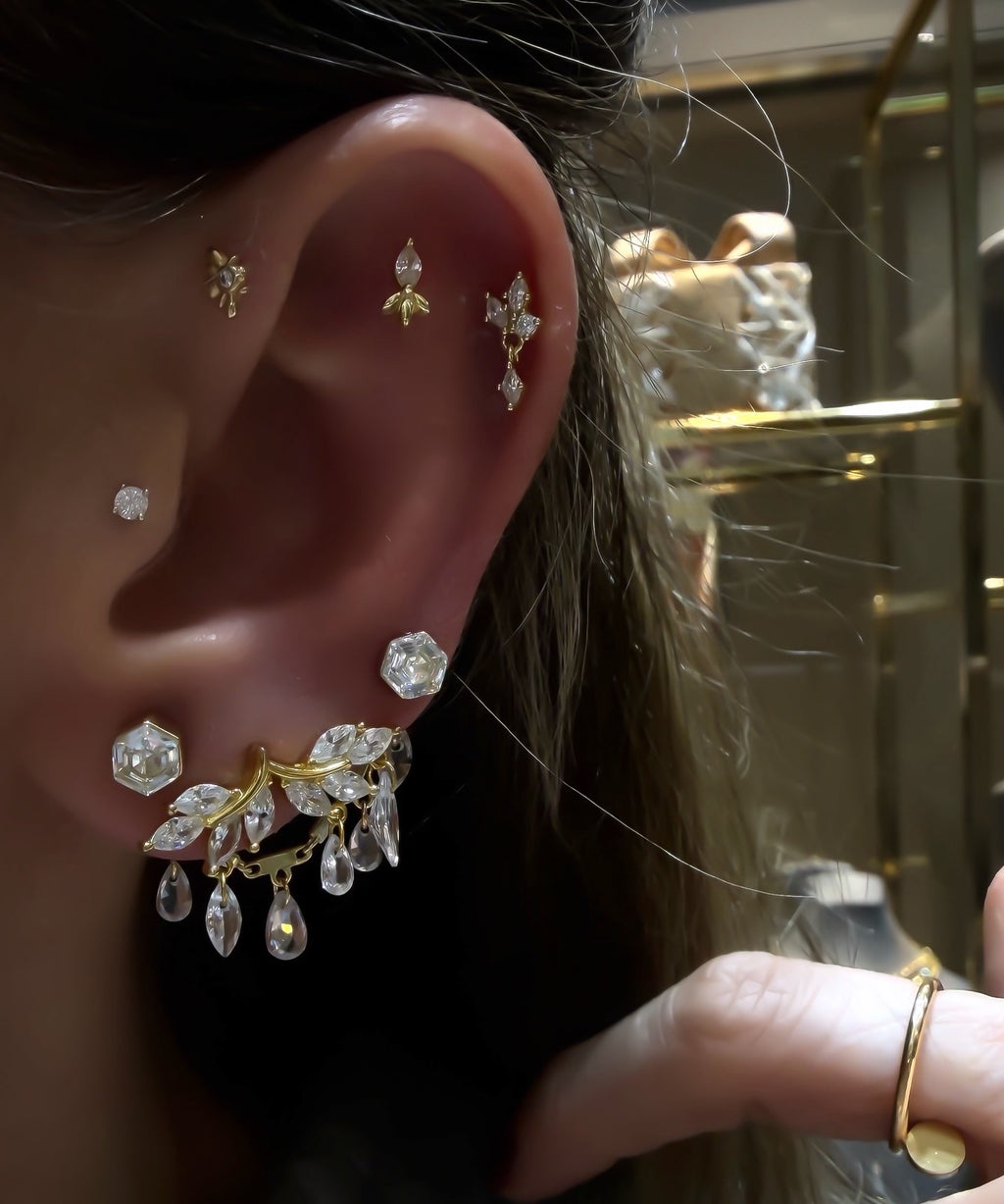 Lucca Charm Kristal Sallantılı  Altın kaplama Gümüş Küpe