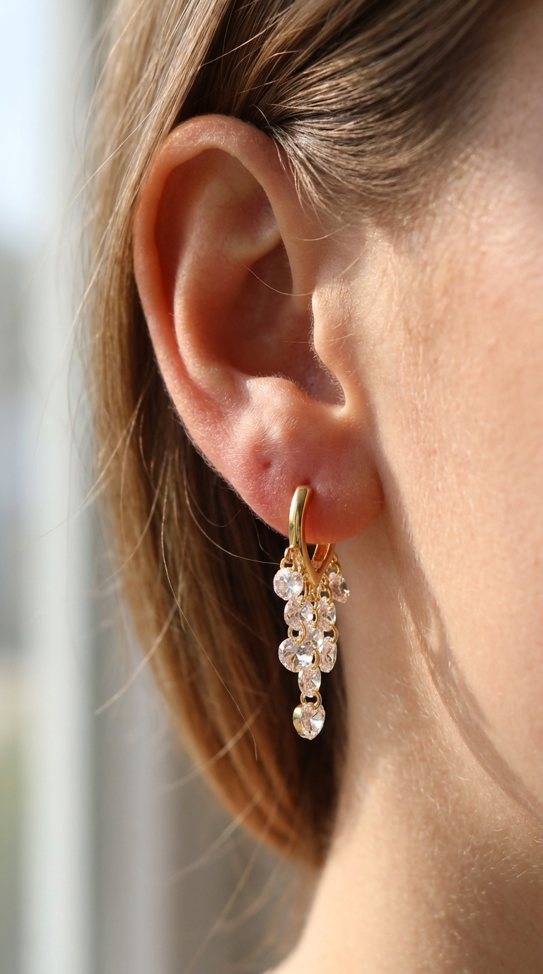 Leo Kristal Sallantılı  Altın kaplama Gümüş Küpe