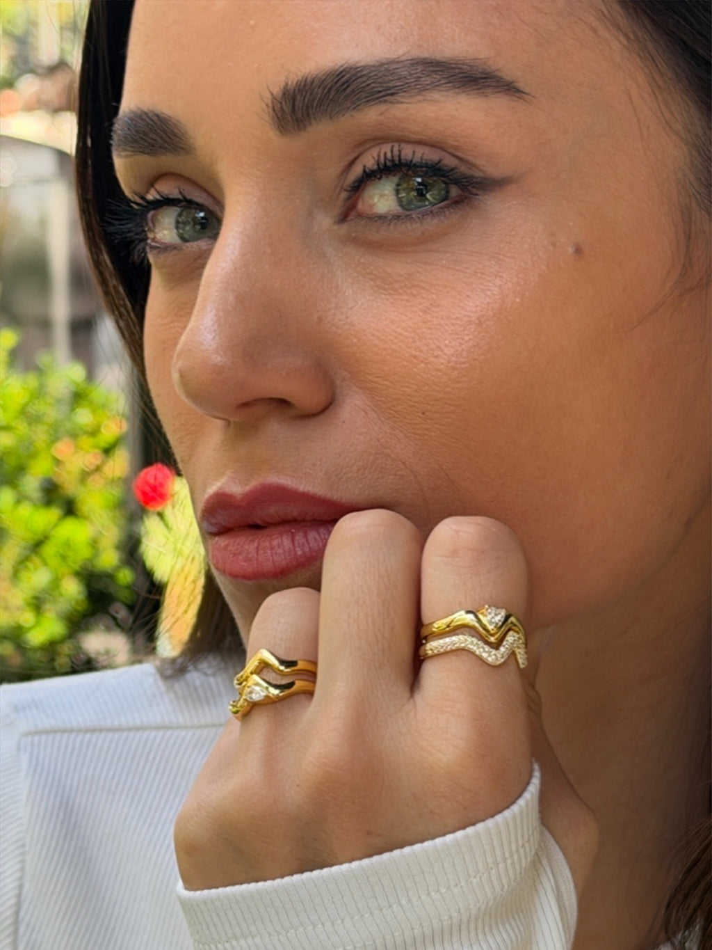 Kate Damla Taş detaylı Zigzag Altın Kaplama Yüzük