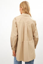 Beige Asymmetric Detail Pocket Long Sleeve Shirt