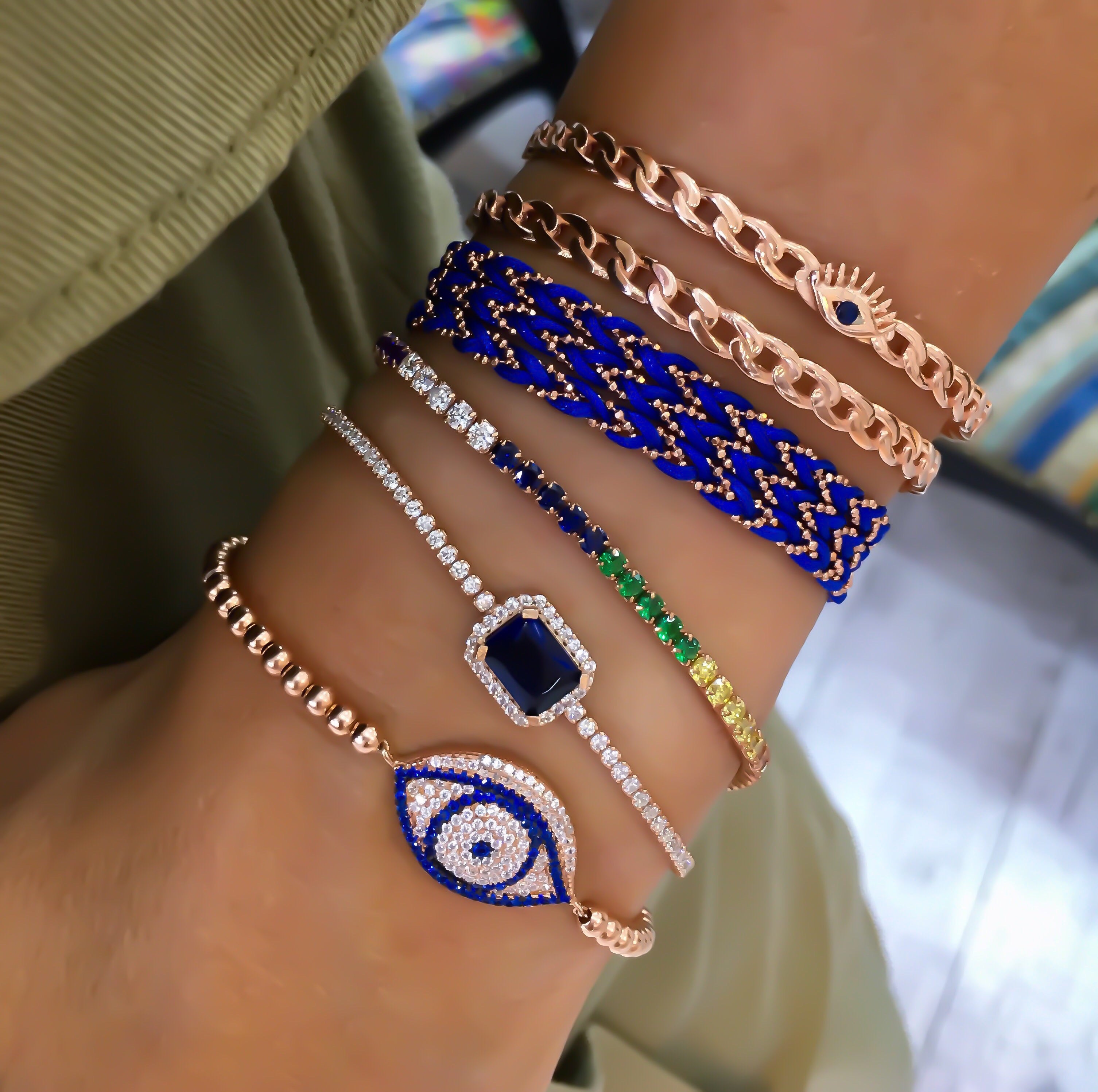 Mavi Gümüş Örme Bileklik