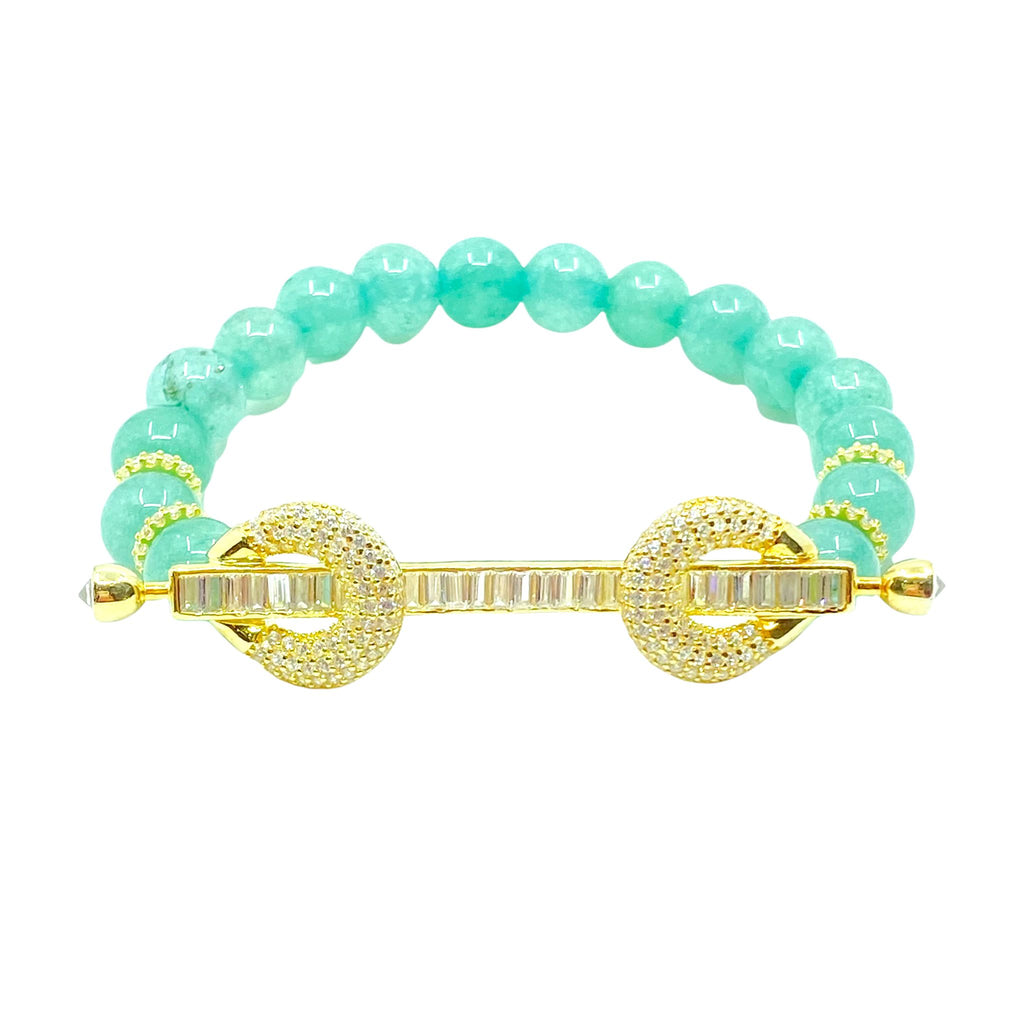 Natural Green Stone Baguette Lock Bracelet