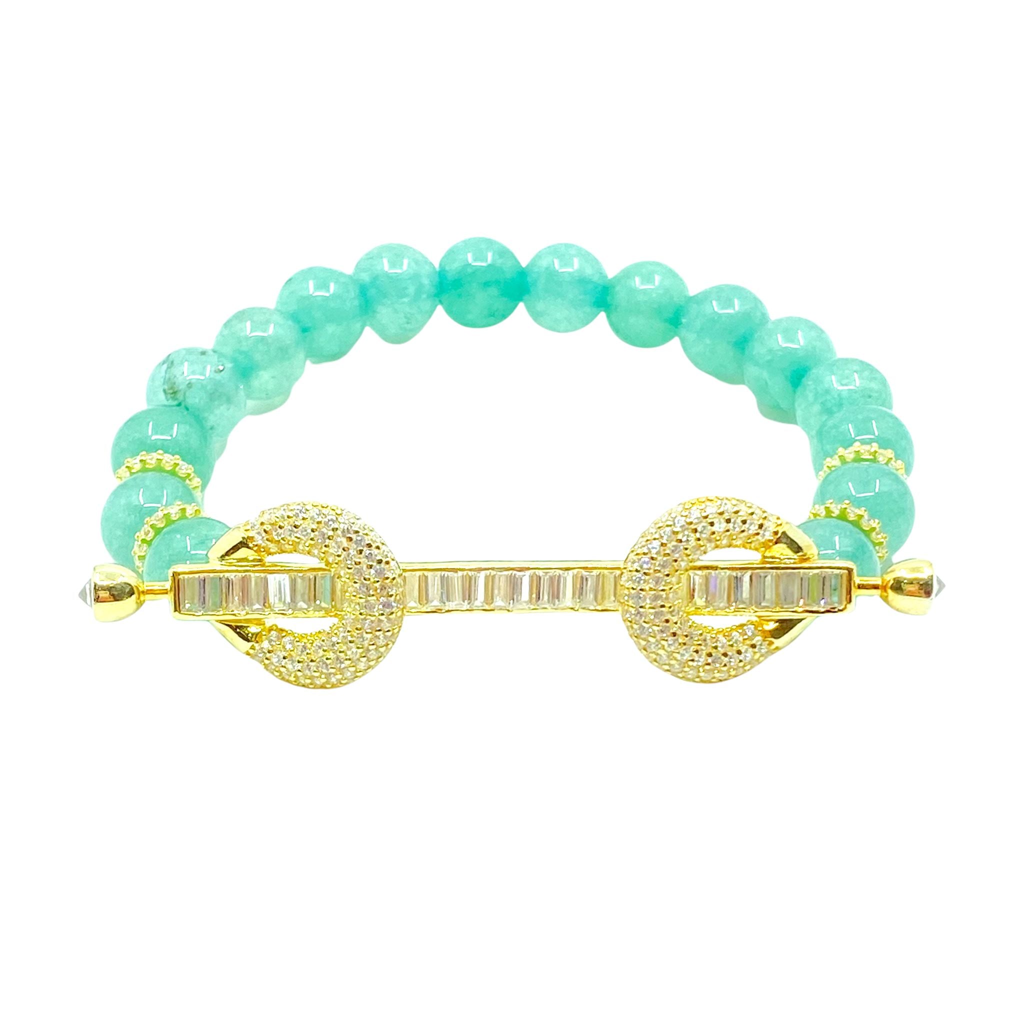 Natural Green Stone Baguette Lock Bracelet