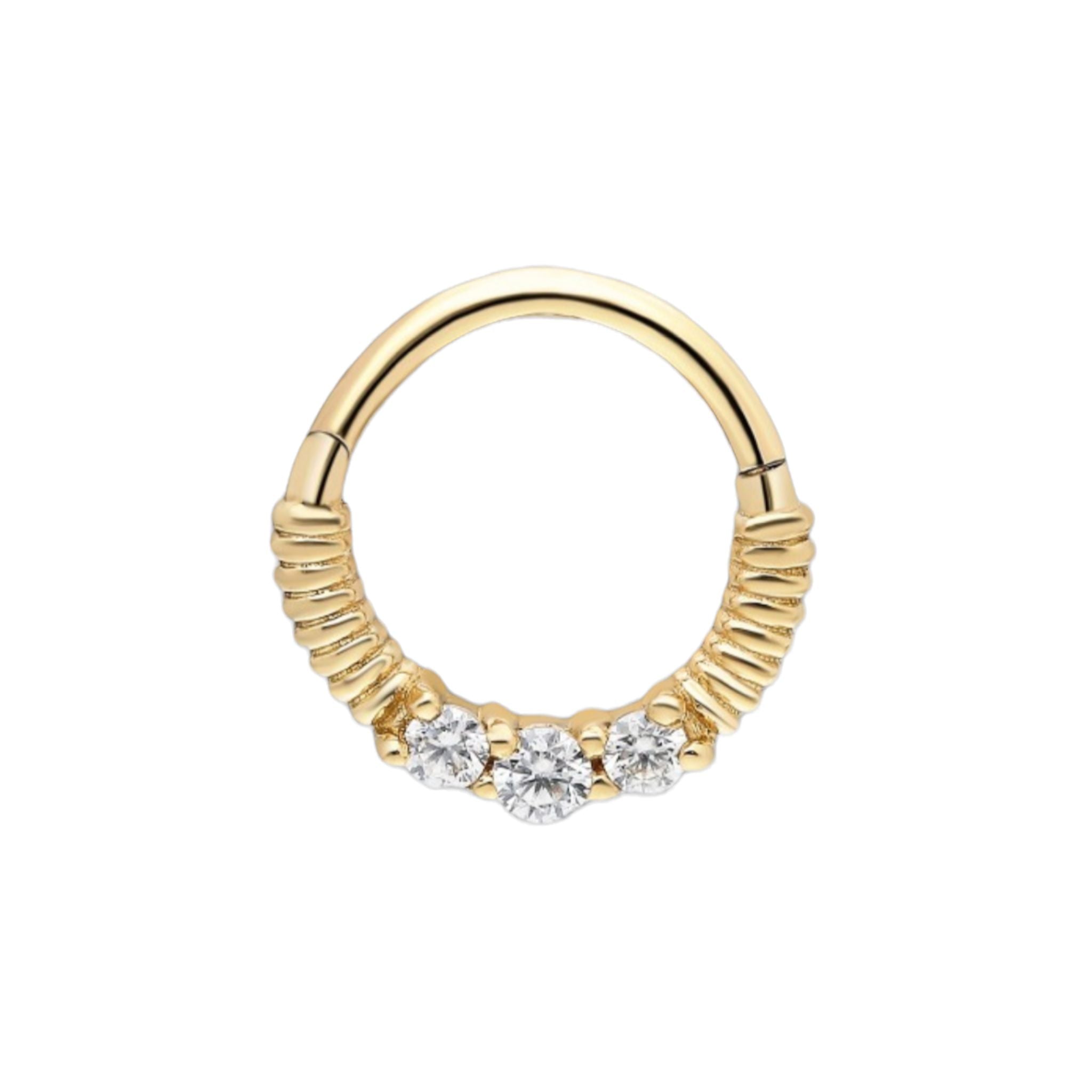 Three Stone 14K Ring Piercing