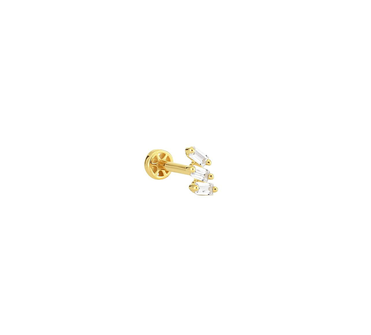 Three Baguette 14 K Gold Piercing