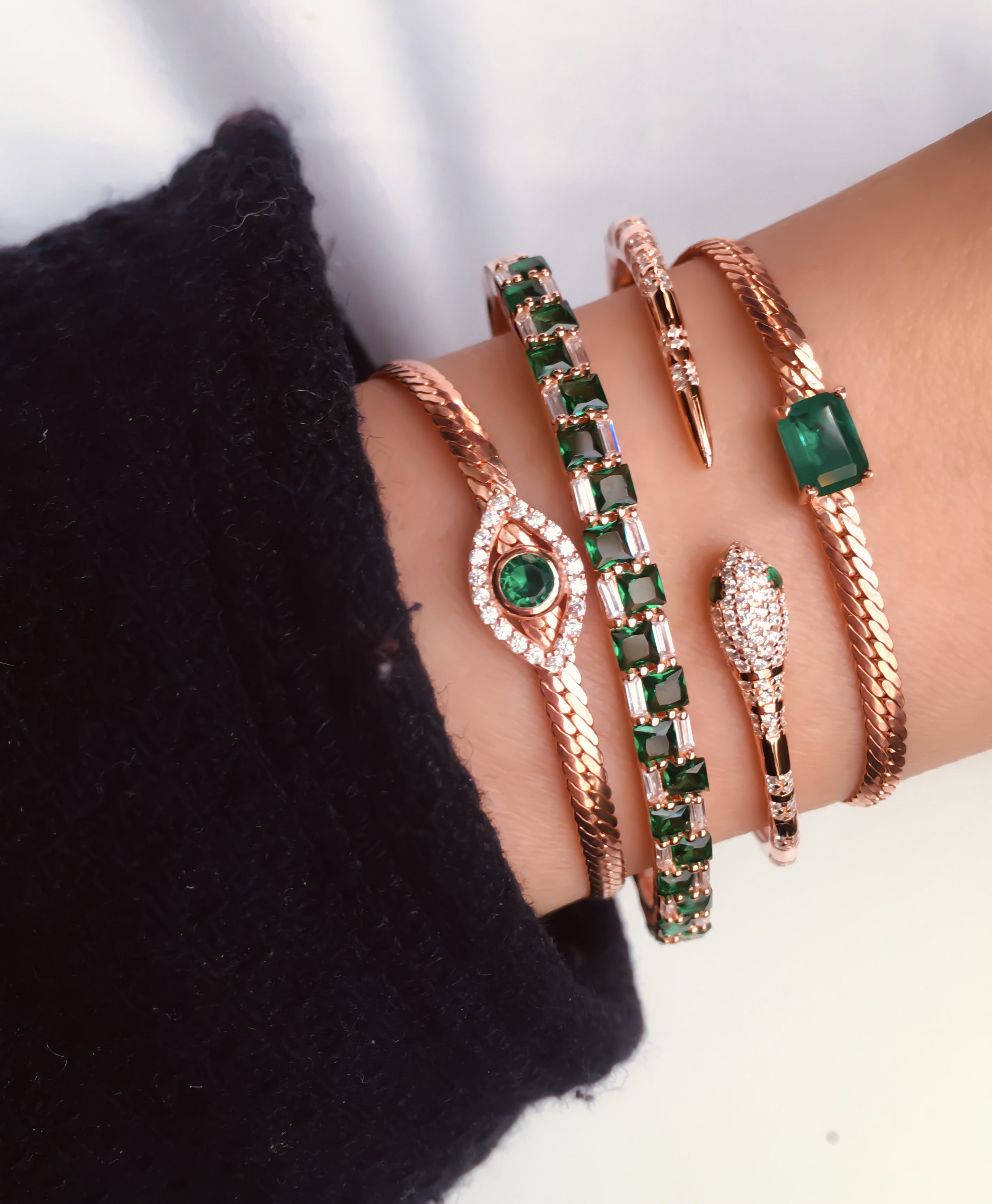 Herringbone Green Baguette Bracelet