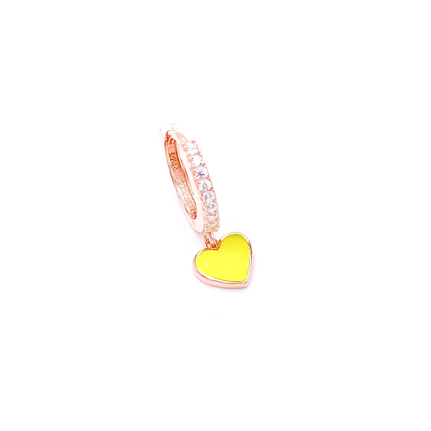 Mini Neon Sarı Mineli kalp Küpe