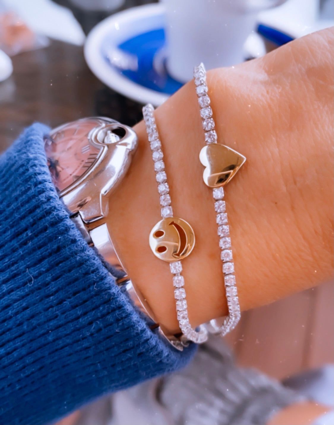 Two Tone Heart Tennis Bracelet