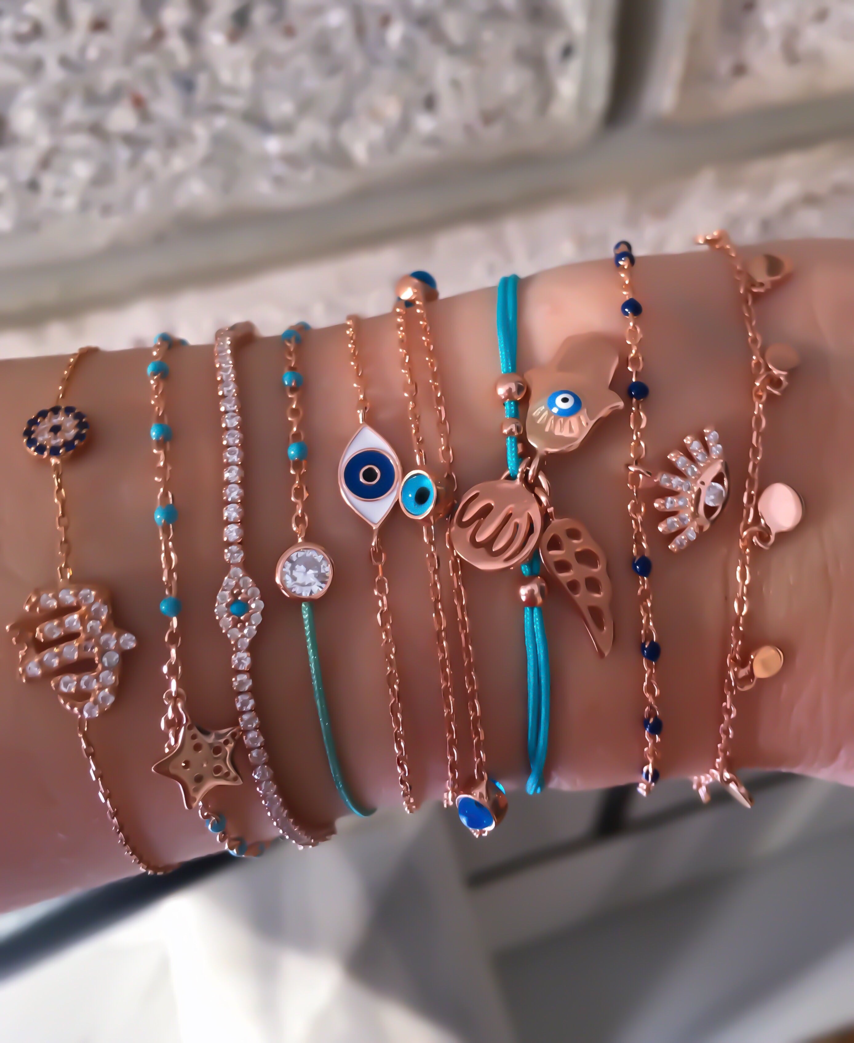 Thin double row Evil Eye Bracelet