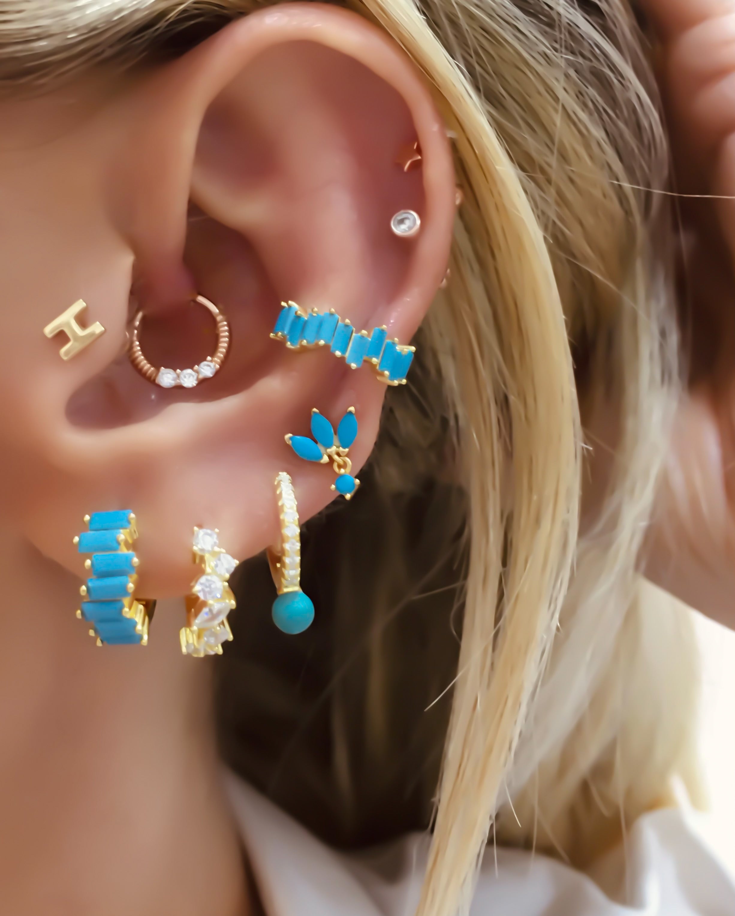 Three Stone 14K Ring Piercing