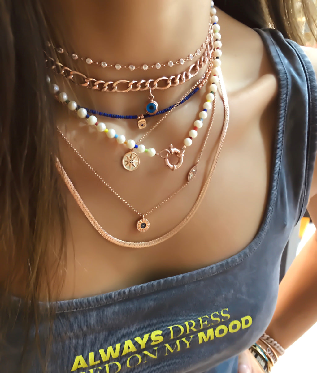 قلادة سيلور لوك فيجارو السميكة المرصعة بالخرز والعين الشريرة