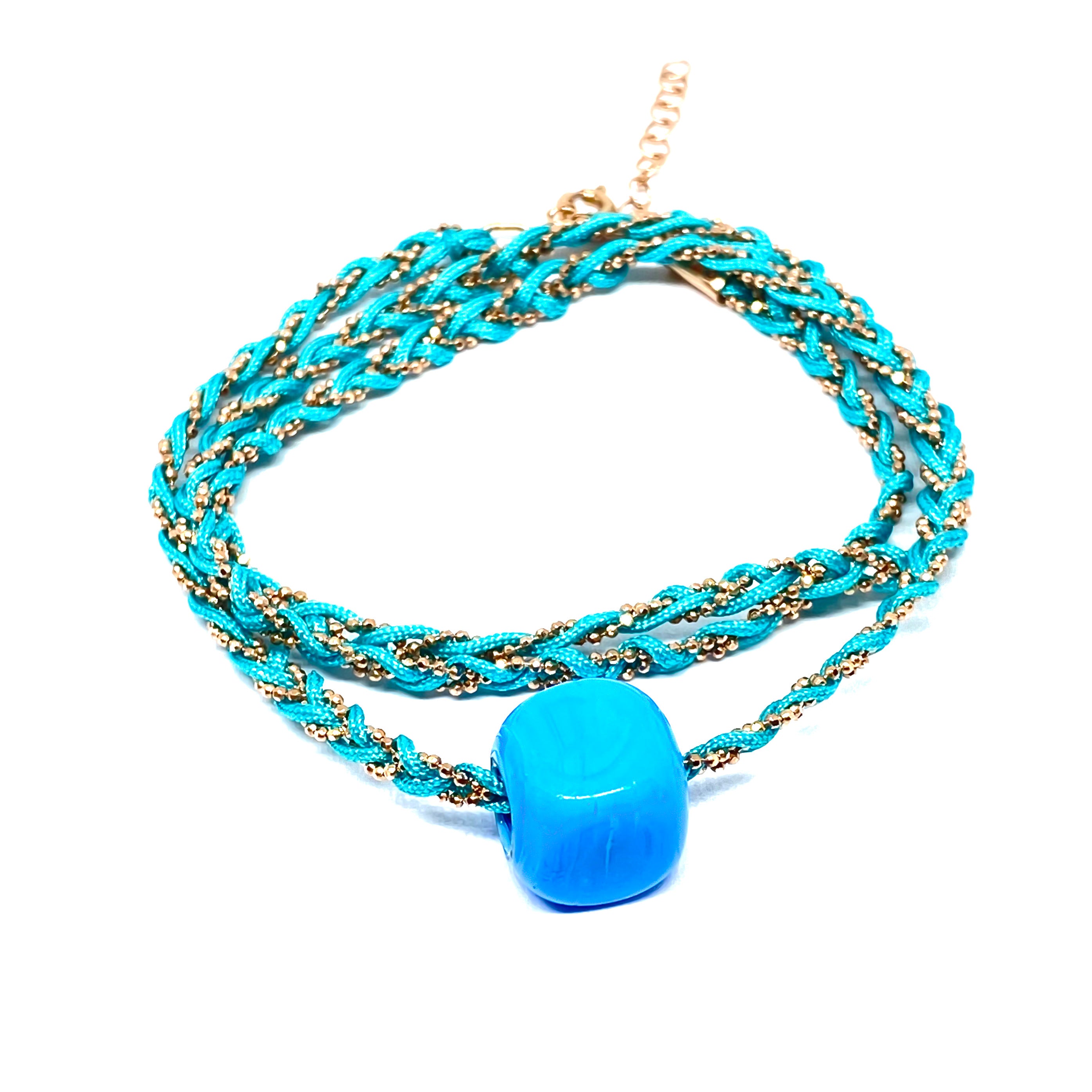Aqua Green Knitted Blue Bead Bracelet