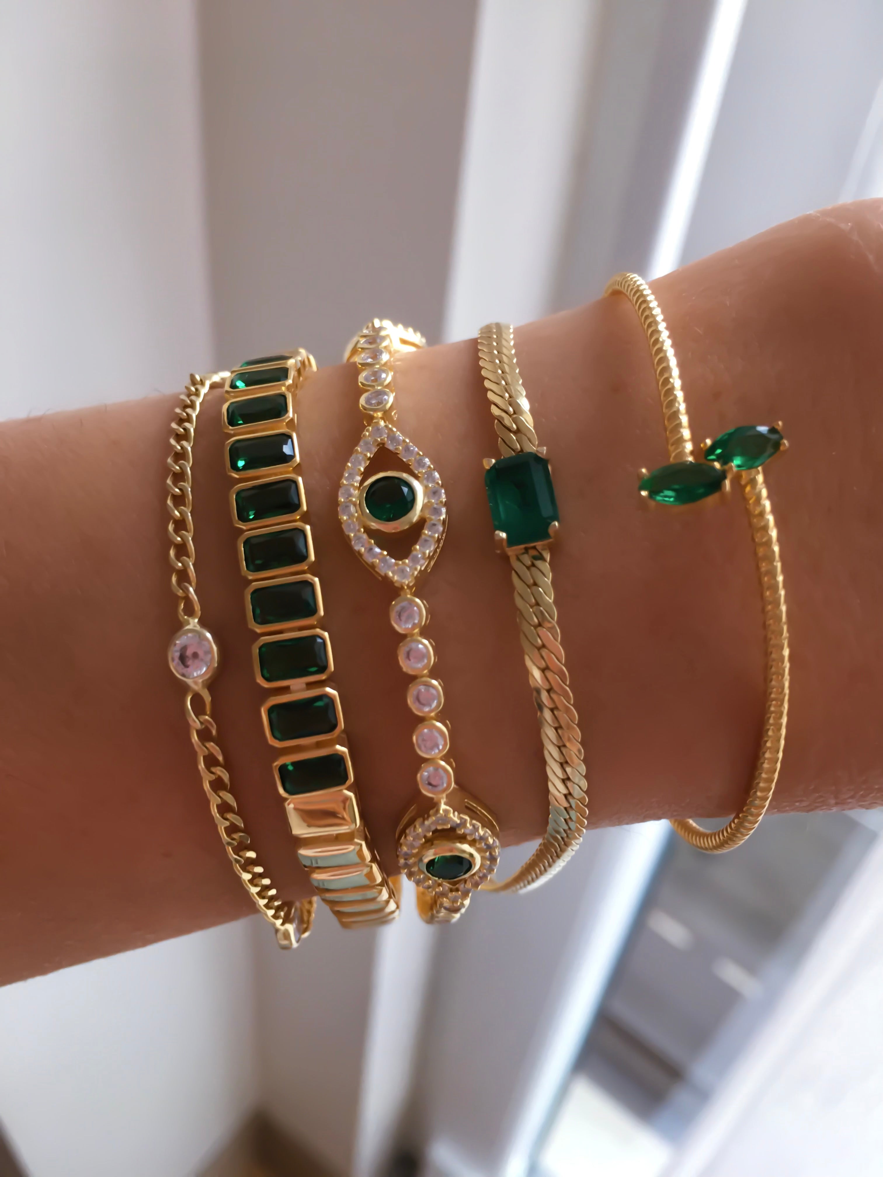 Herringbone Green Baguette Bracelet