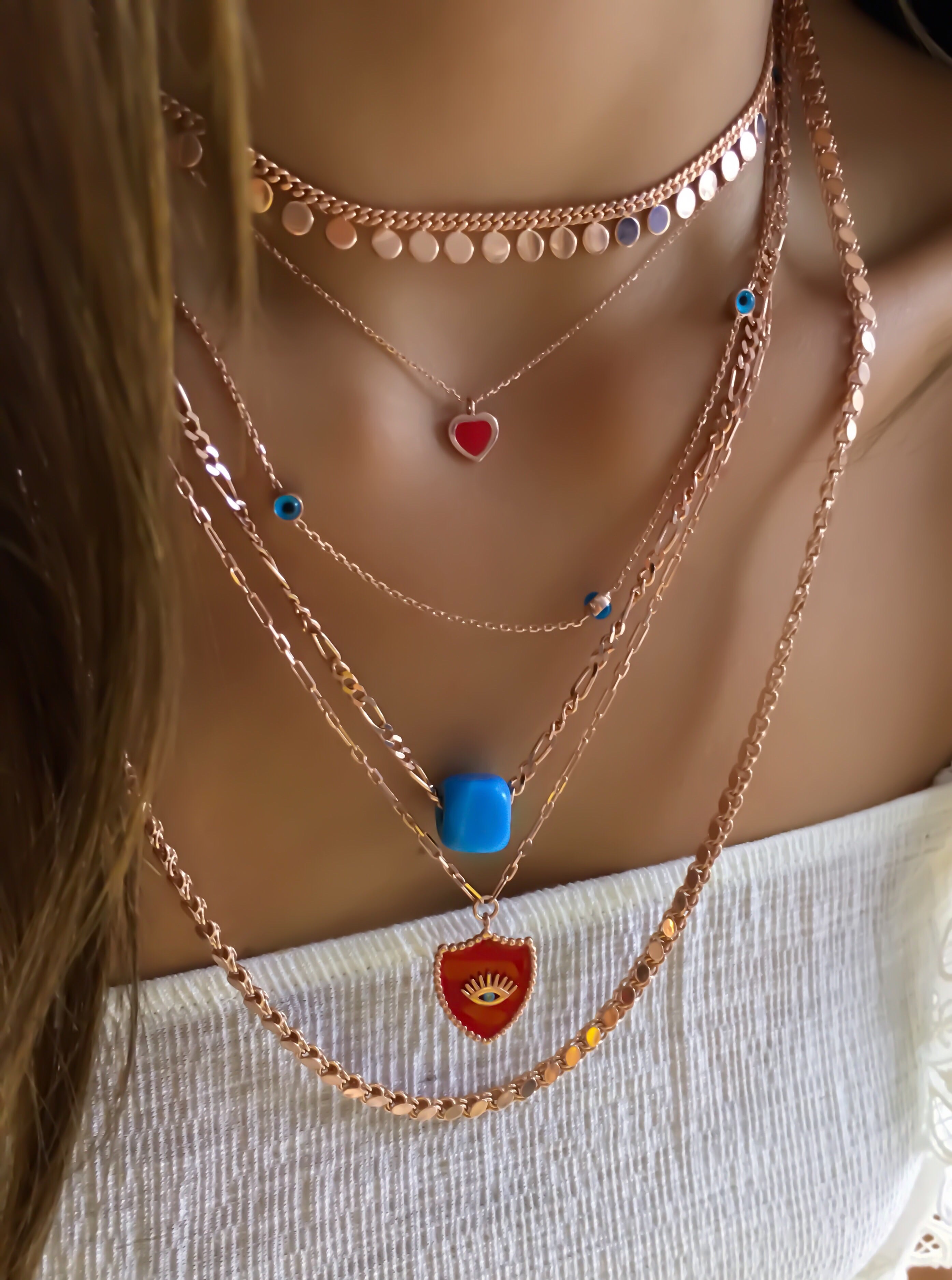 Evil Eye Beaded Sequential Necklace