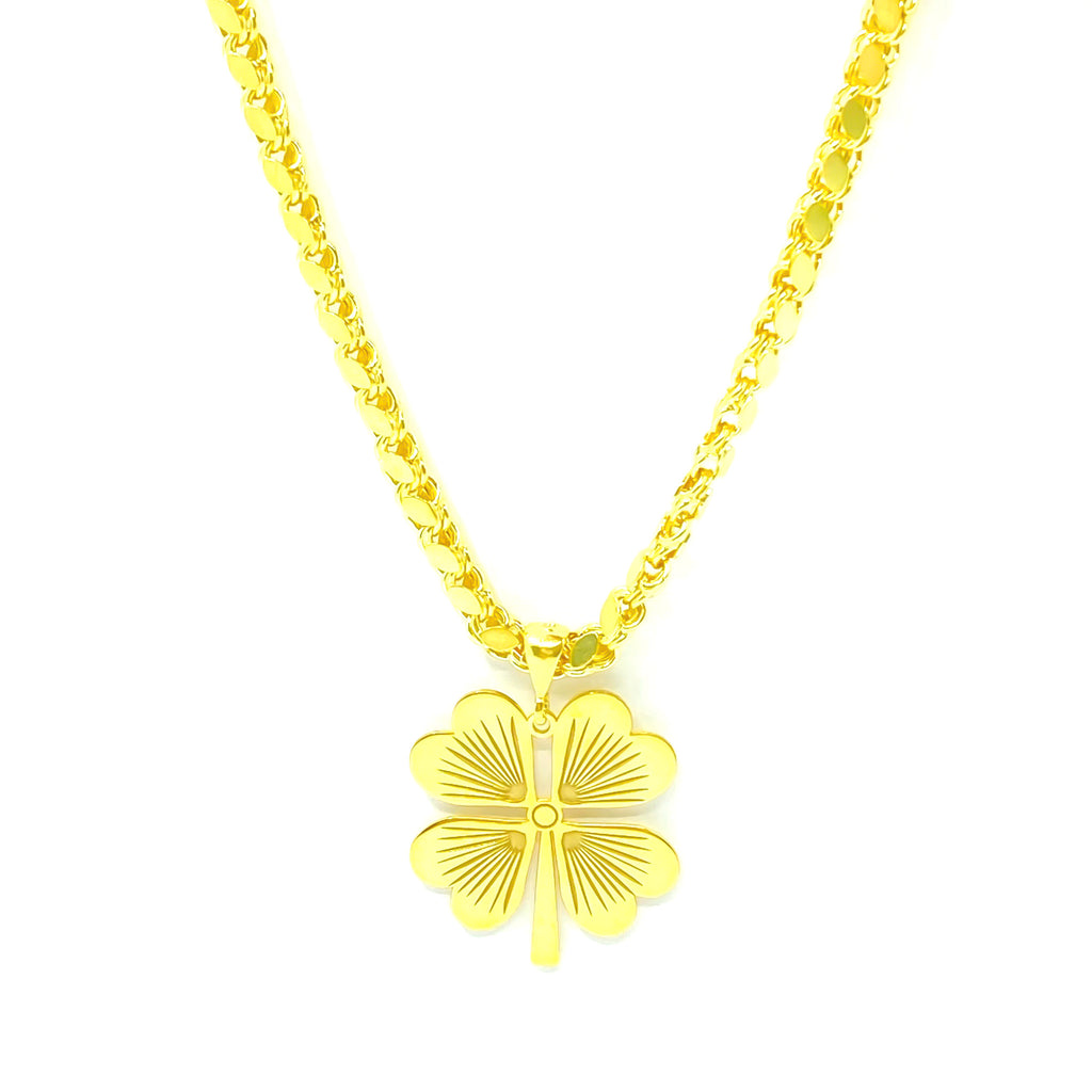 قلادة كلاسيكية من سلسلة سميكة على شكل زهرة البرسيم