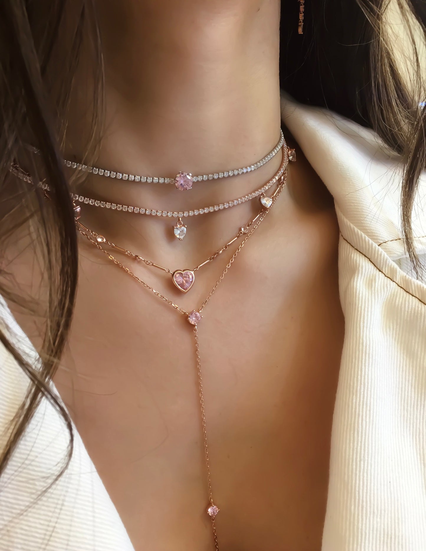 Beşli Kalp Tennis Choker