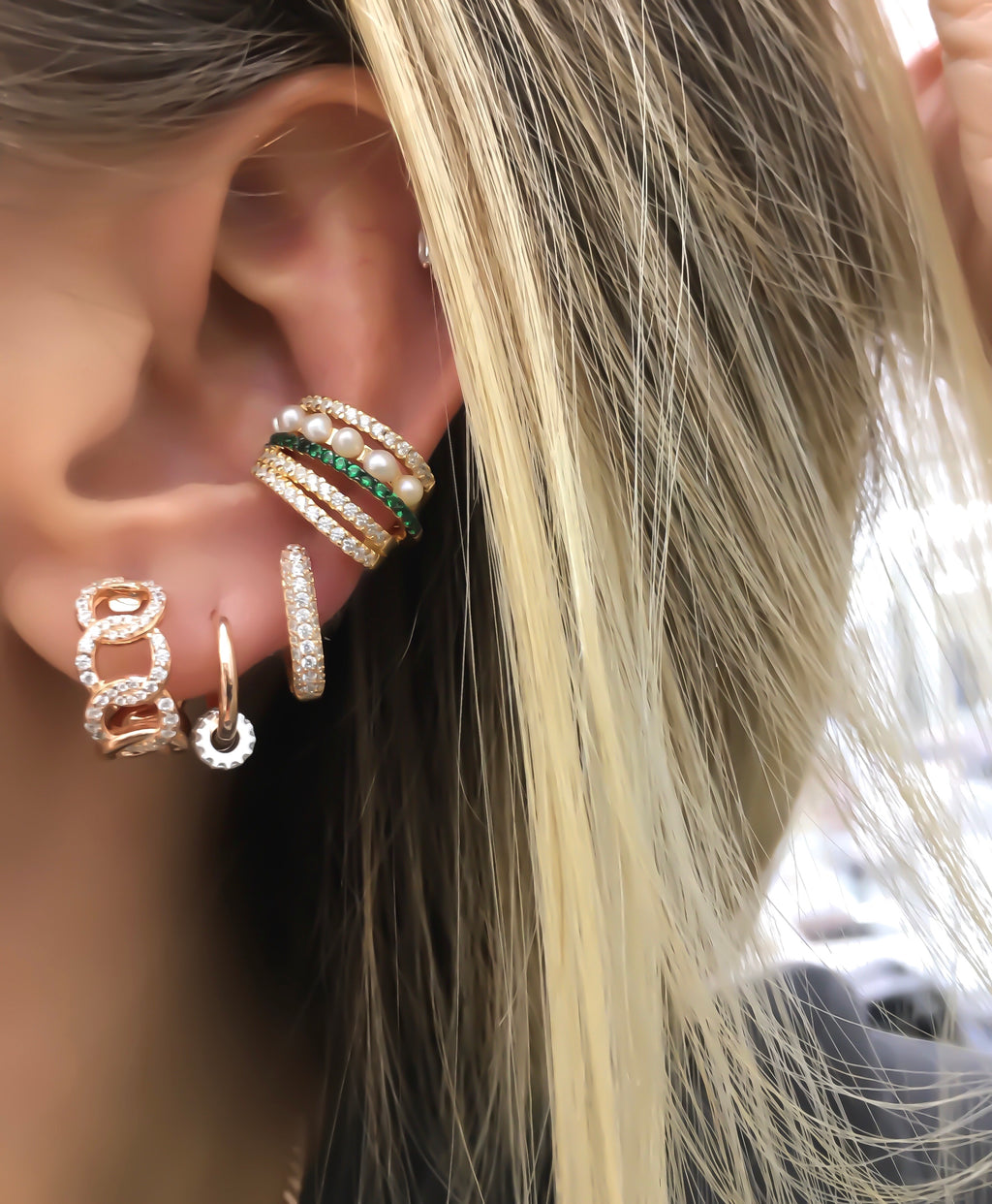 White Stone Mini Oval Earrings